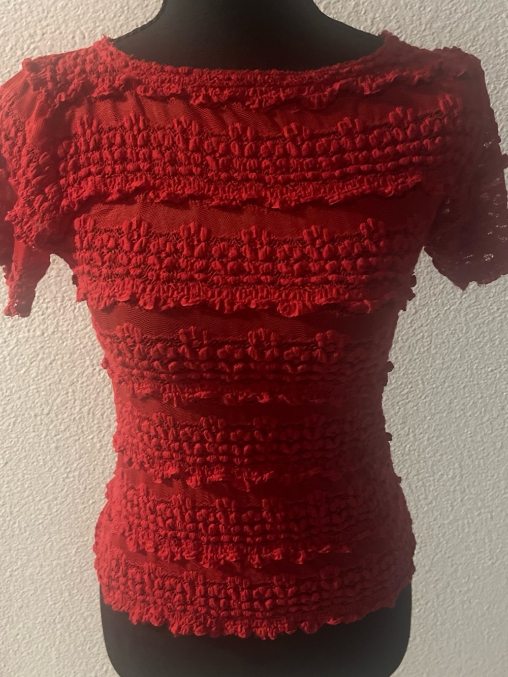Free People stretchy Red Textured Short-Sleeve Women's Top